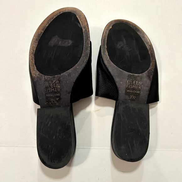 Eileen Fisher Black Thong Sandal Leather Slip On Low Heel Size 7.5 - Picture 6 of 7